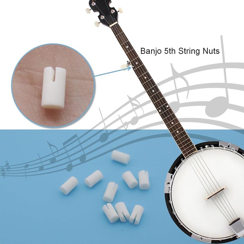 Cheerock 10Pack Banjo 5th String Nuts, 5x3mm Bone Bridge Pins for 5 String Banjo, Easy Installation Replacement Banjo Bridge Saddle Nut Accessories - Image 4